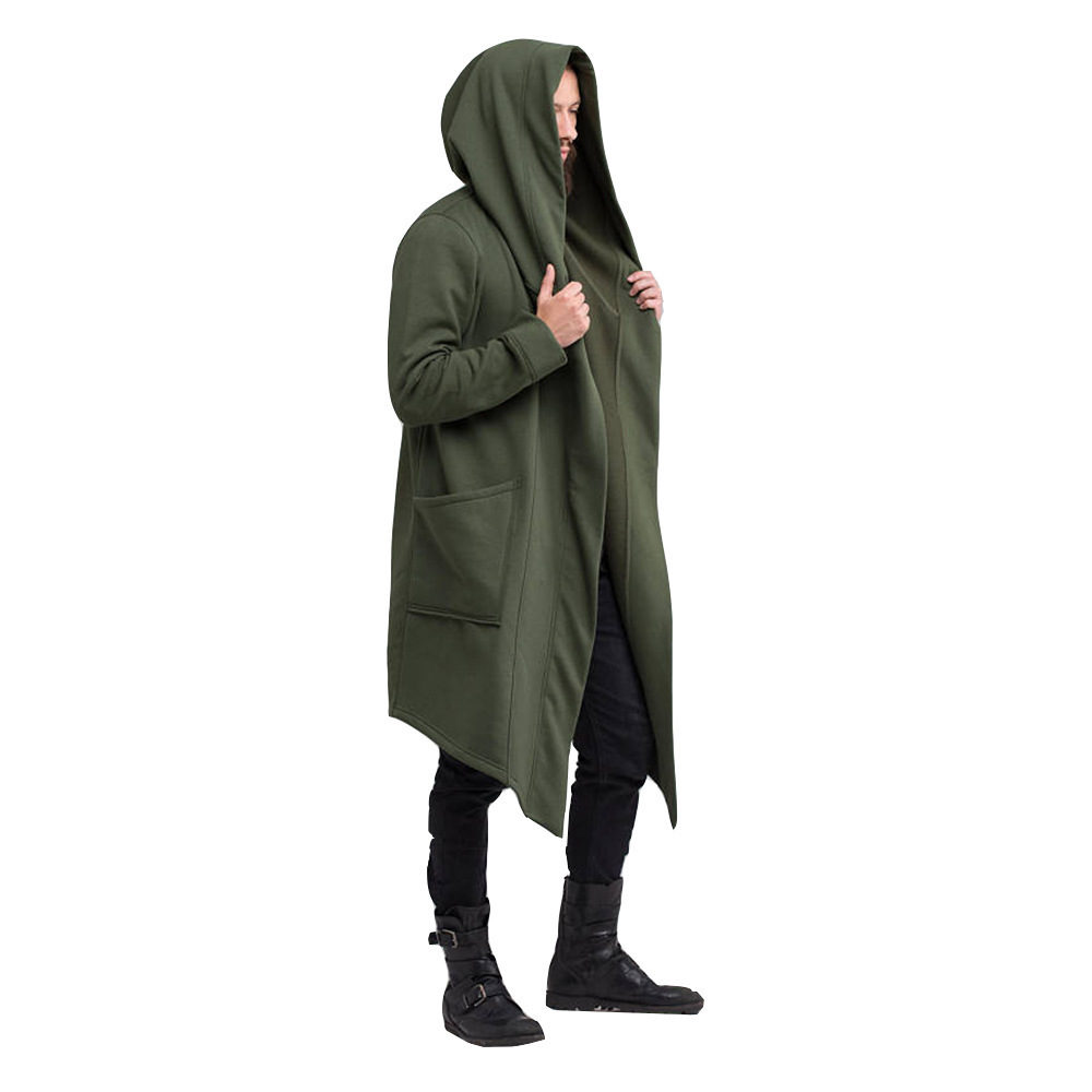 eBay Amazon export style autumn and winter cape cloak men's coat solid color hooded long cardigan top robe