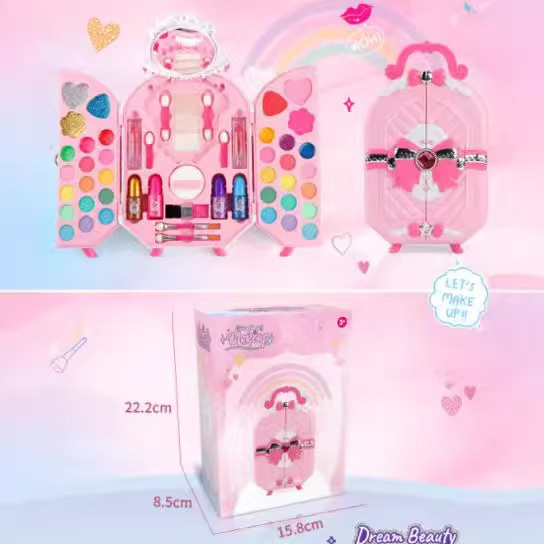 Children's Cosmetics Set Toys Girl Play House Blush Lipstick Nail Polish Little Princess Makeup Suitcase