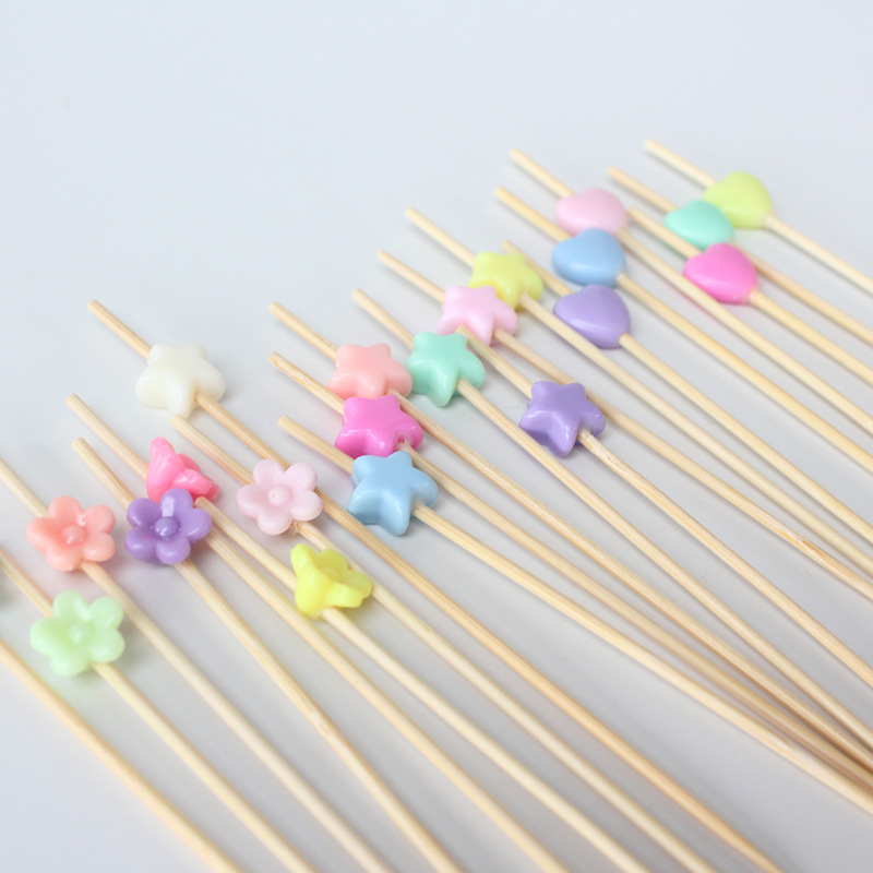 Macaron Love Star Plum Blossom Fruit Sign 100 pcs/paquete Fabricante de tenedores de frutas desechables Amazon Bamboo Sign