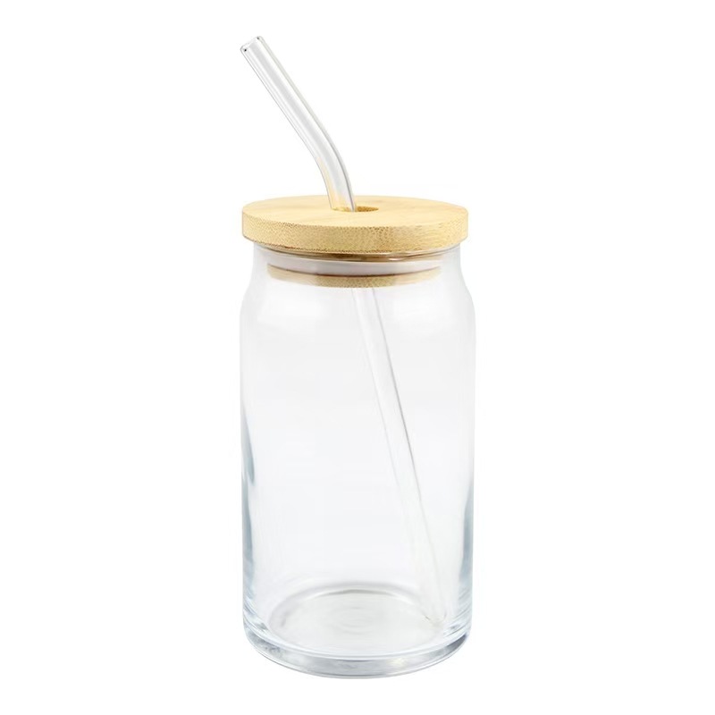 Amazon 16oz taza de Coca-Cola de vidrio con cubierta de bambú taza de paja impresa logotipo taza Mason