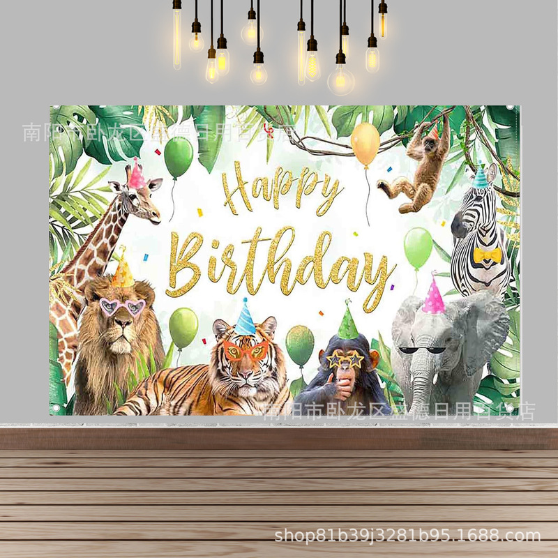 Jungle Wild Animals Happy Birthday Theme Photography Background Cloth Kidsren Photo Props Decorative Banner Hanging Cloth Jungle Wild Animals Happy Birthday Theme Photography Background Cloth Kidsren Photo Props Decorative Banner Hanging Cloth