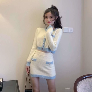 针织上衣两件套撞色包臀裙温柔风女新款御姐气质套装2026春秋性感
