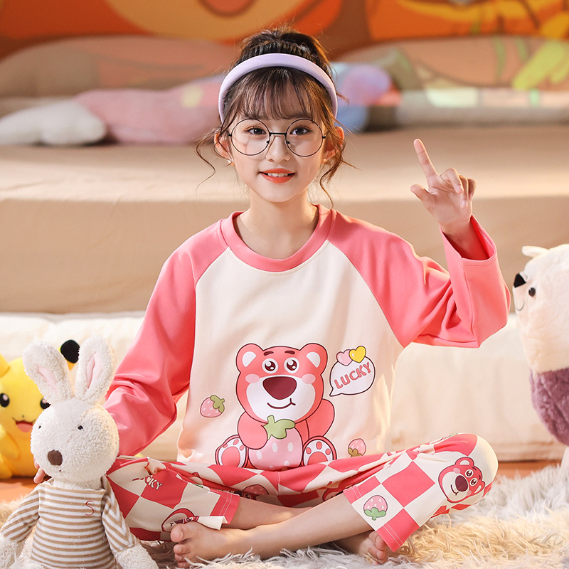 Q cotton long set 8821 strawberry bear