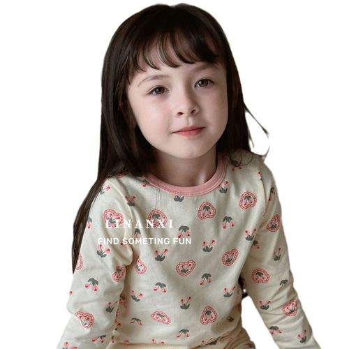 Spring 2024 New Korean Style Homecoming Set Two-Piece pajamas for Toddlers and Kids, Set of Children's Fleece-lined Innerwear
