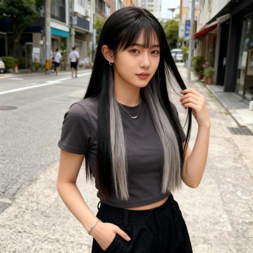 Dance Douyin style false hair for women, comic bangs, long straight hair, Fu Jiang clip-on, gradient color, high temperature silk, full headset