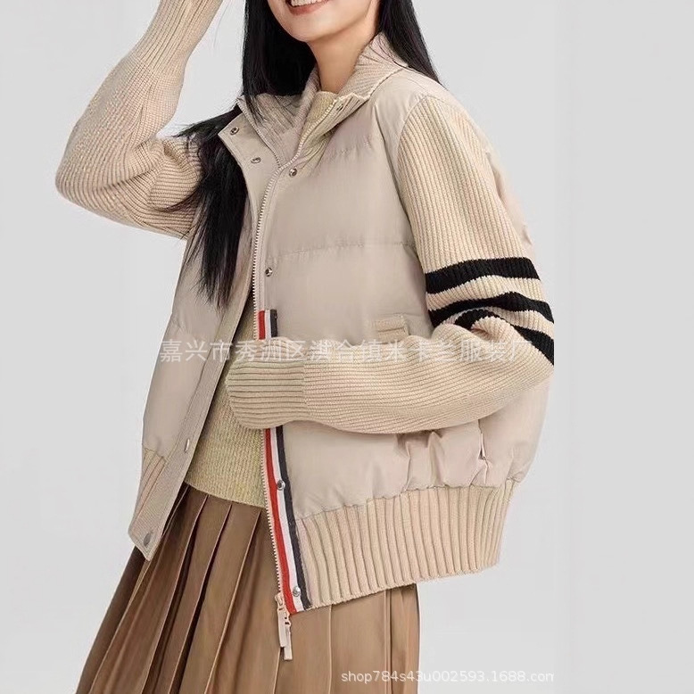 羽绒服女2025年冬季新款韩版宽松加厚拼接三条杠立领白鸭绒外套|undefined