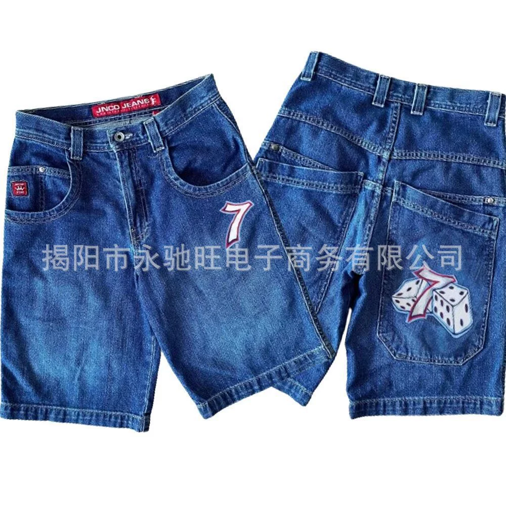 Европейский и американский трендовый бренд JNCO lucky 7-суб-графический принтованные джинсовые шорты Y2K штаны мужские 2024 летний новый стиль