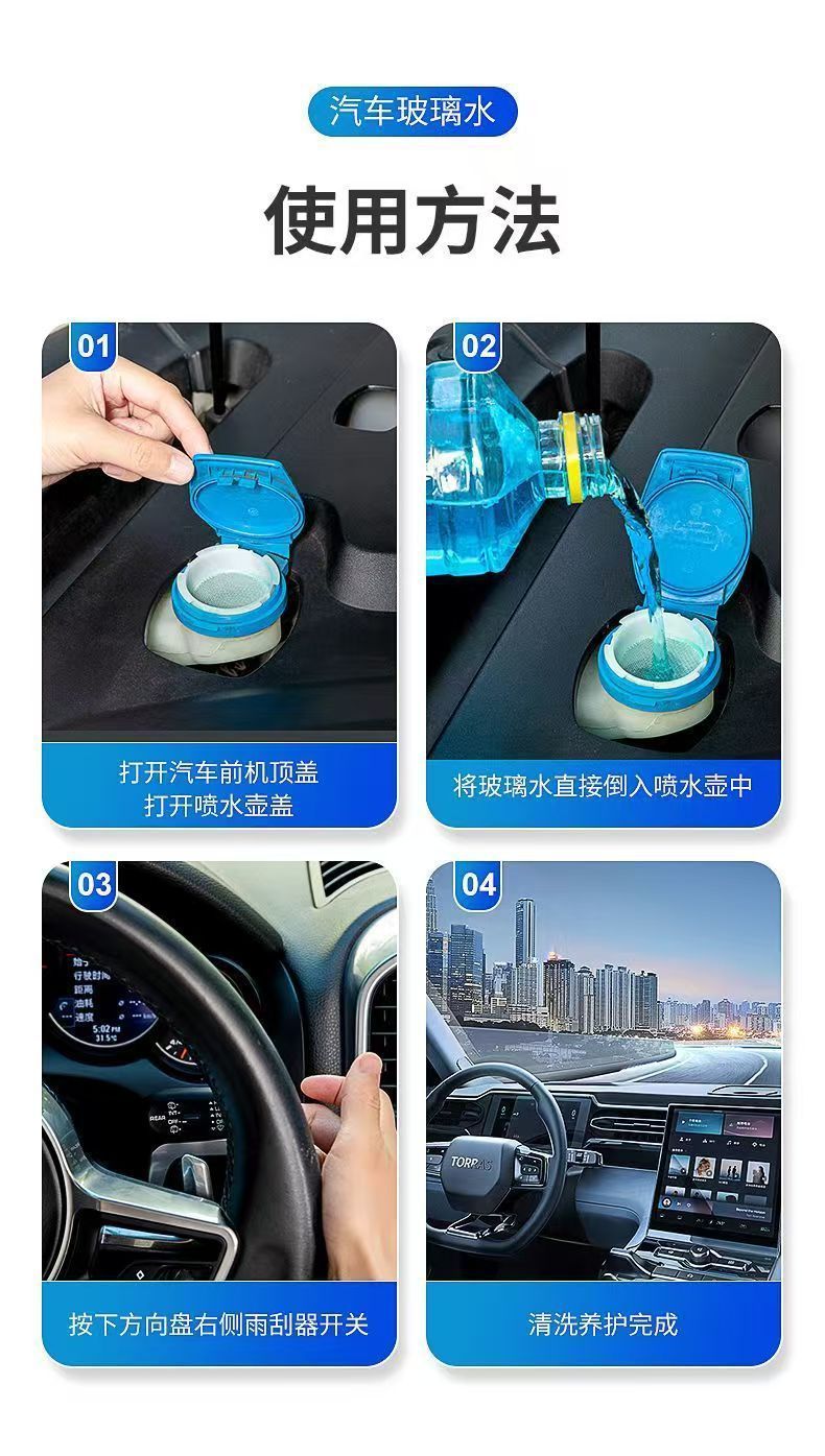 Car Glass Water Antifreeze for Winter Temperatures Below -40 Degrees, All-Season Universal Car Use, Summer Wiper Fluid Oil Film Remover