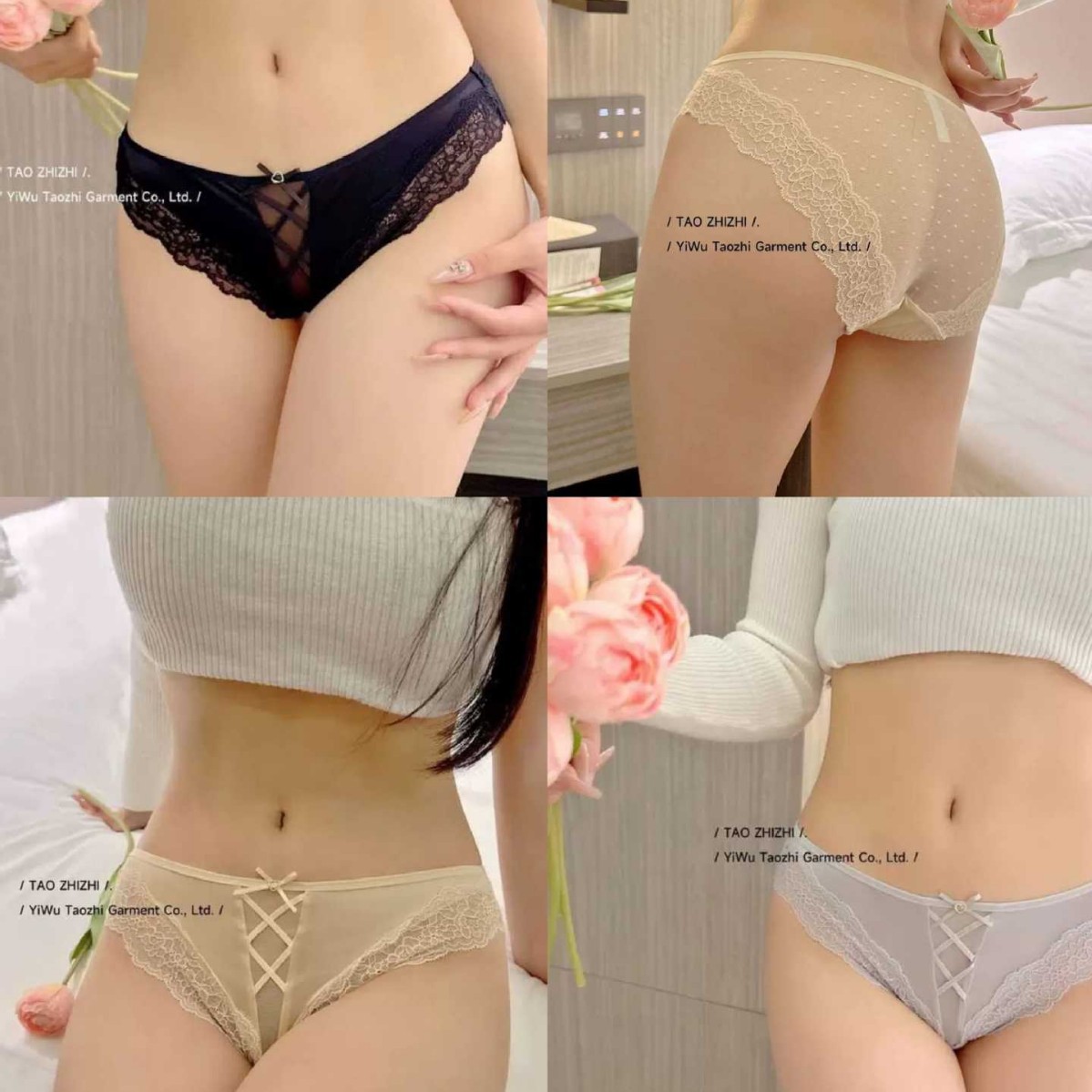 A1-2434 sexy pure lace heart bow solid color mesh breathable comfortable ladies briefs
