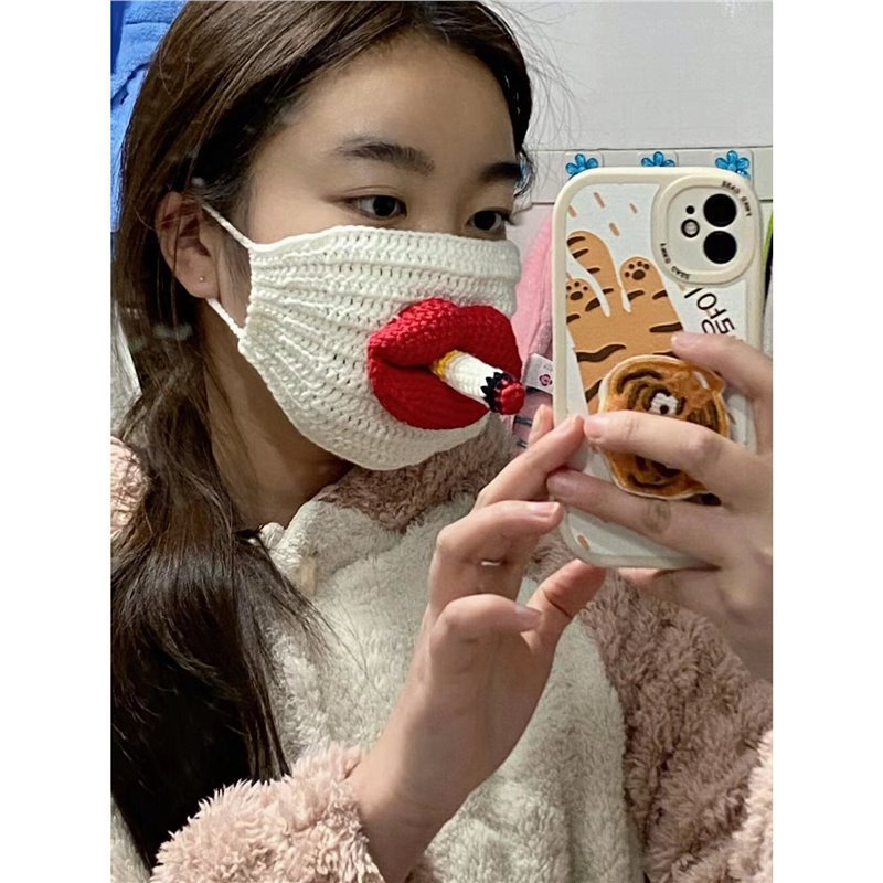 재밌는 큰 입 흡연 마스크 수제 DIY 짠 모래 조각 재밌는 얼굴 보호 불타오르는 붉은 입술 마스크 완제품