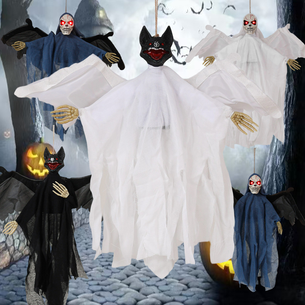 Halloween Hanging Ghost Tricky Toy Guión Matar murciélagos Flying Ghost Escena de terror Accesorios decorativos Calavera luminosa