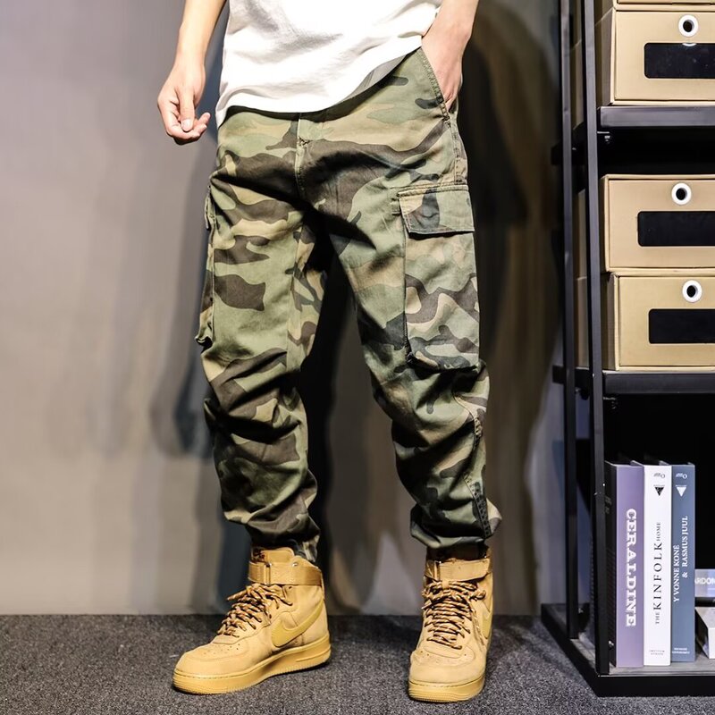 Ami Khaki Camouflage Pants Men's Special Forces Multi-Pocket Casual Cordless Pants Loose-fit Ankle Pants Men's Trousers