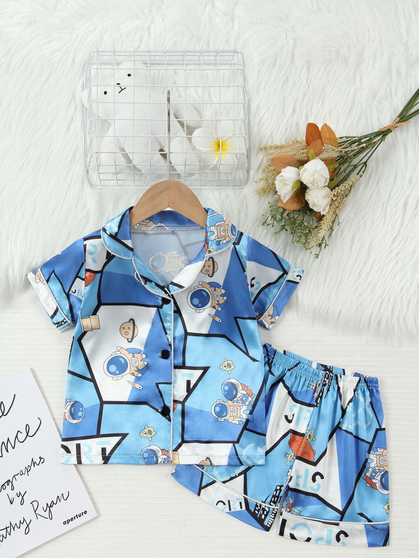 Barn pyjamas set med cartoon tryck kortärmad sommarkläder_voghion.com
