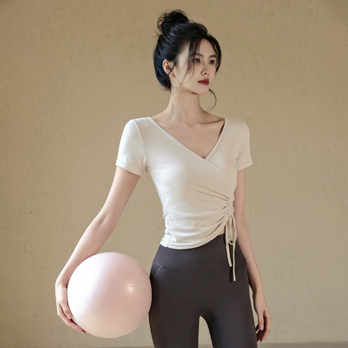 Yoga women's sport top quick-drying short-sleeve T-shirt running high-end professional Pilates training fitness clothing summer