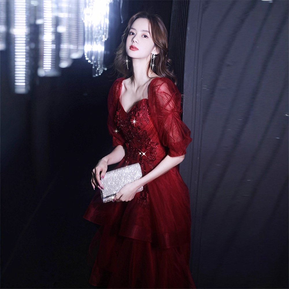 Red Wedding The Bride, Elegant Front-short-back-long Engagement Gown, Light And Fairy-like Evening Dress For Women_voghion.com
