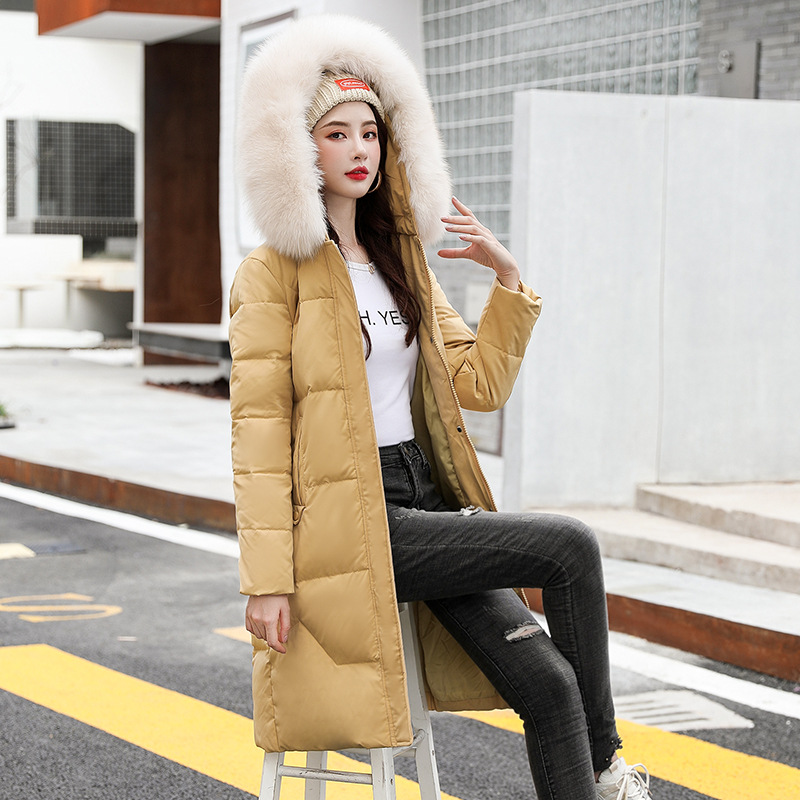 韩版羽绒服女中长款狐狸大毛领爆款2020冬新款白鸭绒修身加厚外套|ms