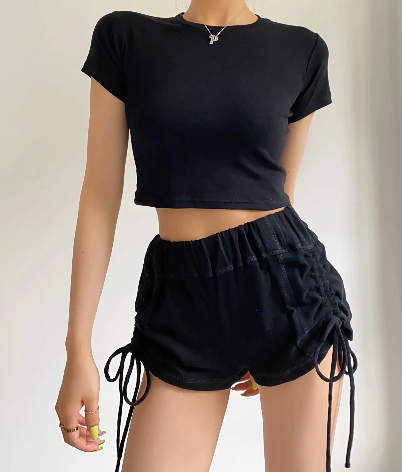 summer loose side drawstring high elasticity slimming casual wide-leg shorts NSAC57306