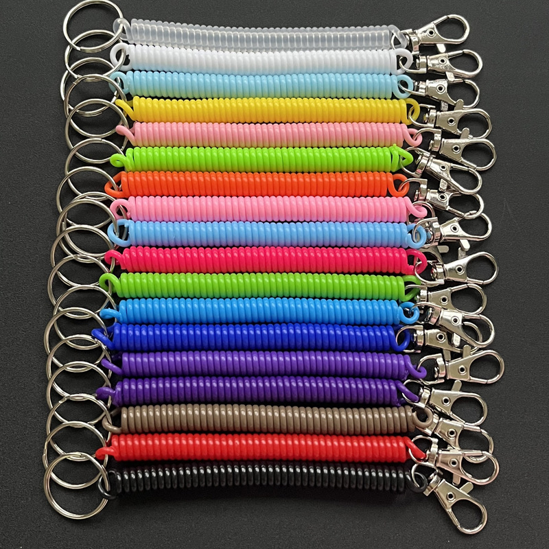 in stock supply plastic spring rope metal keychain EVA plastic spring rope anti-lost spring rope wholesale