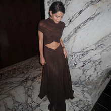 亚马逊外贸新款时尚热销褶皱女士连衣裙跨境性感露脐辣妹包臀长裙