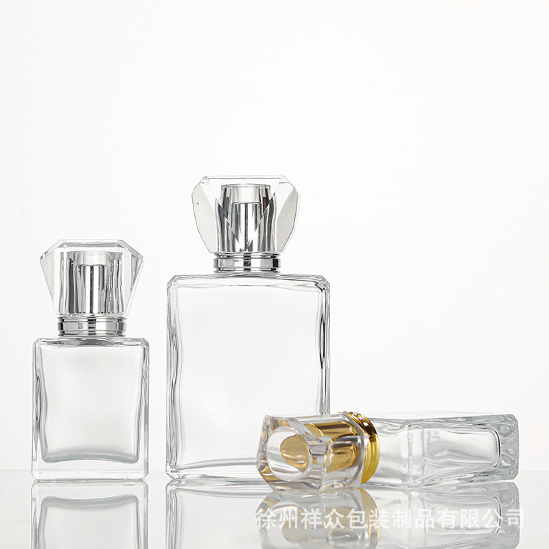 Botella de perfume de alto grado, botella de perfume de fondo plano, botella de vidrio plano, botella de pulverización, botella de perfume portátil