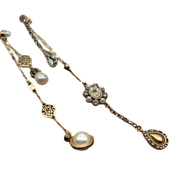 Retro earrings drop-shaped pearl, 2021 years, flowered, silver 925 sample