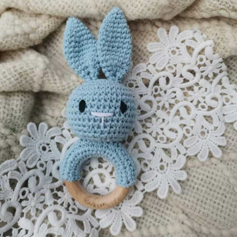 Cross Border Crochet Blue Rabbit Rattle Animal Baby Doll Baby Soothing Toy Bite Crochet Toy Cross Border Crochet Blue Rabbit Rattle Animal Baby Doll Baby Soothing Toy Bite Crochet Toy