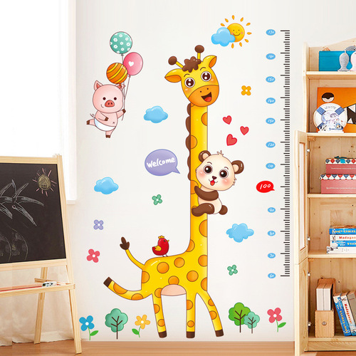 Children's Room Decor Giraffe Height Sticker for Kindergarten Wall Decoration Wall Decal Cartoon Sticker Self-Adhesive