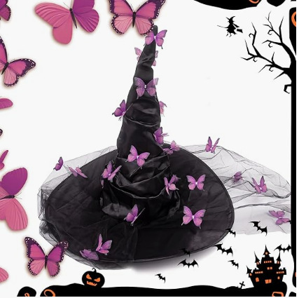 新しいハロウィーンのしわの魔女の帽子の網の糸の蝶の魔女の帽子の黒いオックスフォードの布の魔女の帽子の化粧道具|undefined
