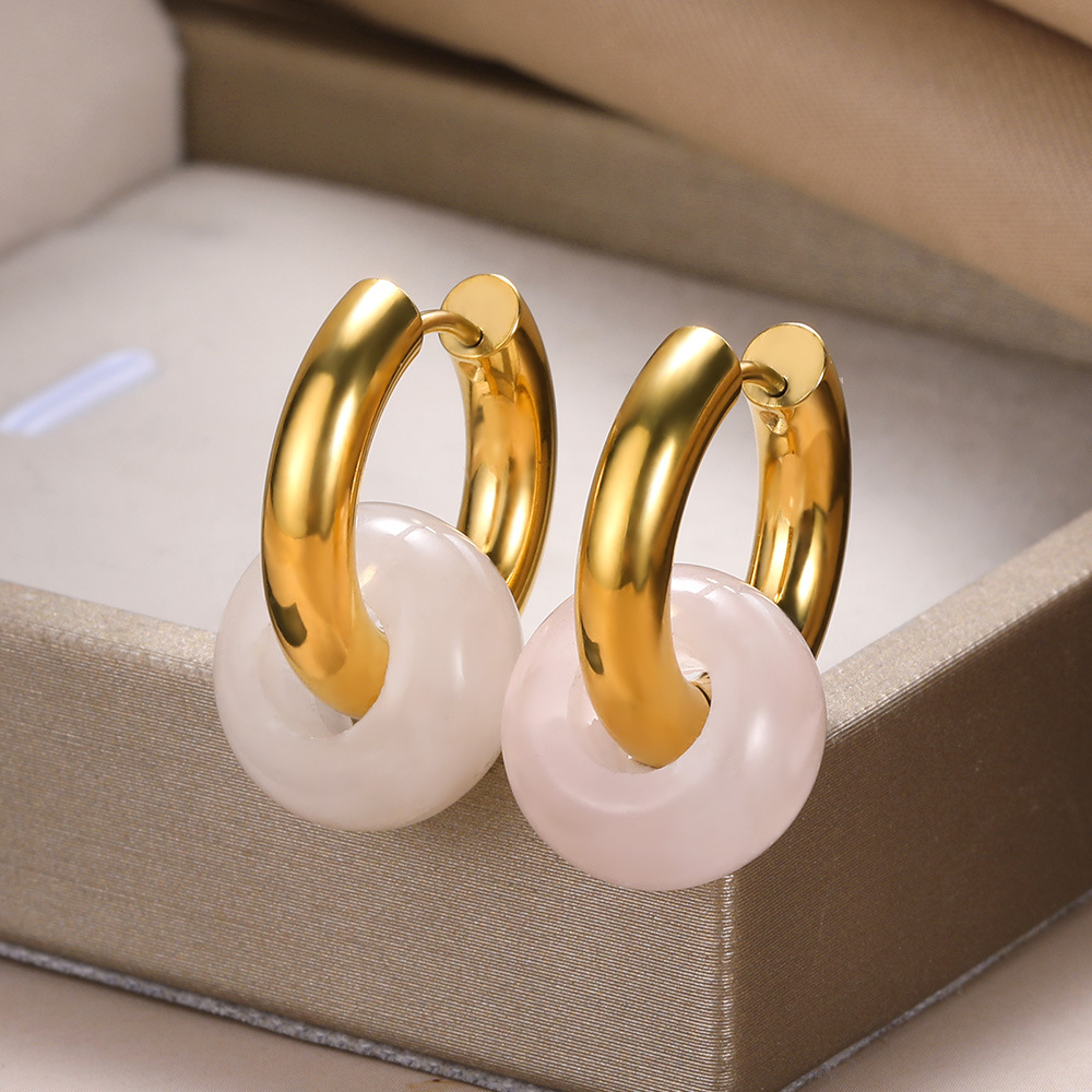 13g Weight PVD Coated Gold Plating Process 304 Stainless Steel Ear Needle Material 18K Real Gold Plated Plating Material Hoop Earrings Classification 1 Pair Quantity Date, Tea Party Occasion 304 Stainless Steel Material Geometric Pattern Women's Gender Classic Style Style Plating Craft 1 Pair Classic Style Geometric Plating Natural Stone Metal Hoop Earrings 8