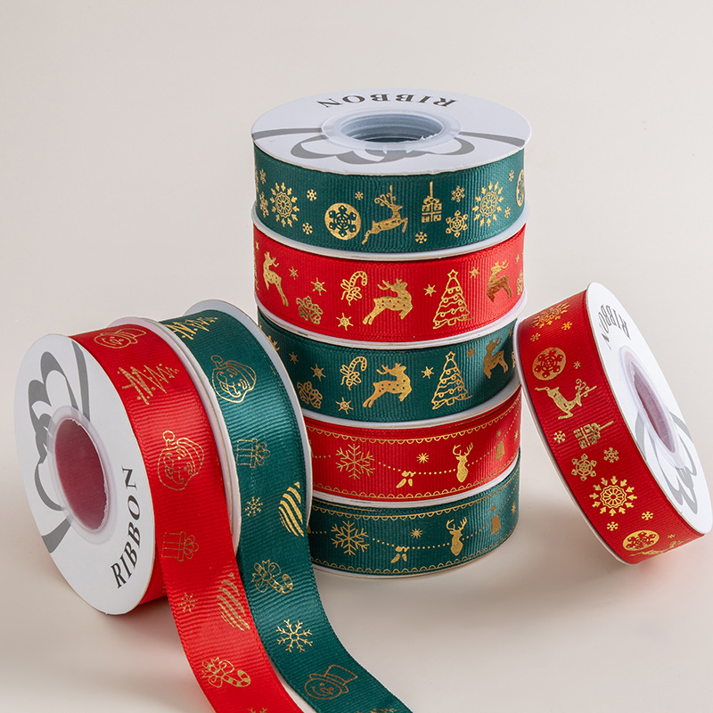 2.5cm poliéster con estampado regalos de Navidad regalo caja de regalo embalaje cinta decoración de Navidad cinta DIY
