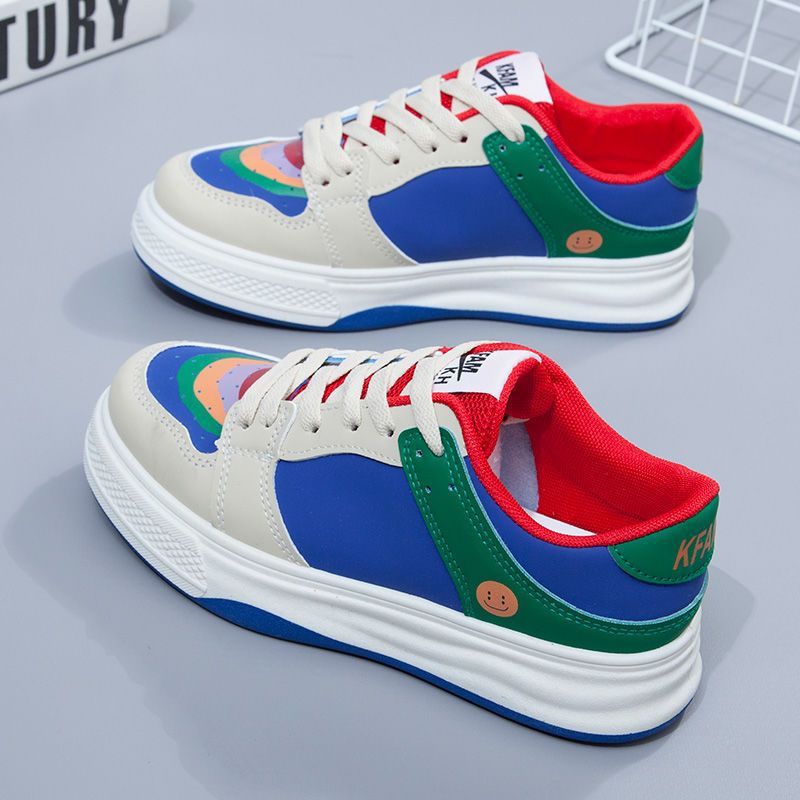 Zapatillas de suela gruesa zapatos de Pato Mandarín para mujeres 2023 primavera nuevo estilo coreano nicho versátil color del arco iris a juego deportes zapatos casuales moda