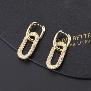 Cool style, small and fresh, 18K simple retro copper zircon earrings, new trendy earrings, Hong Kong style women's earrings