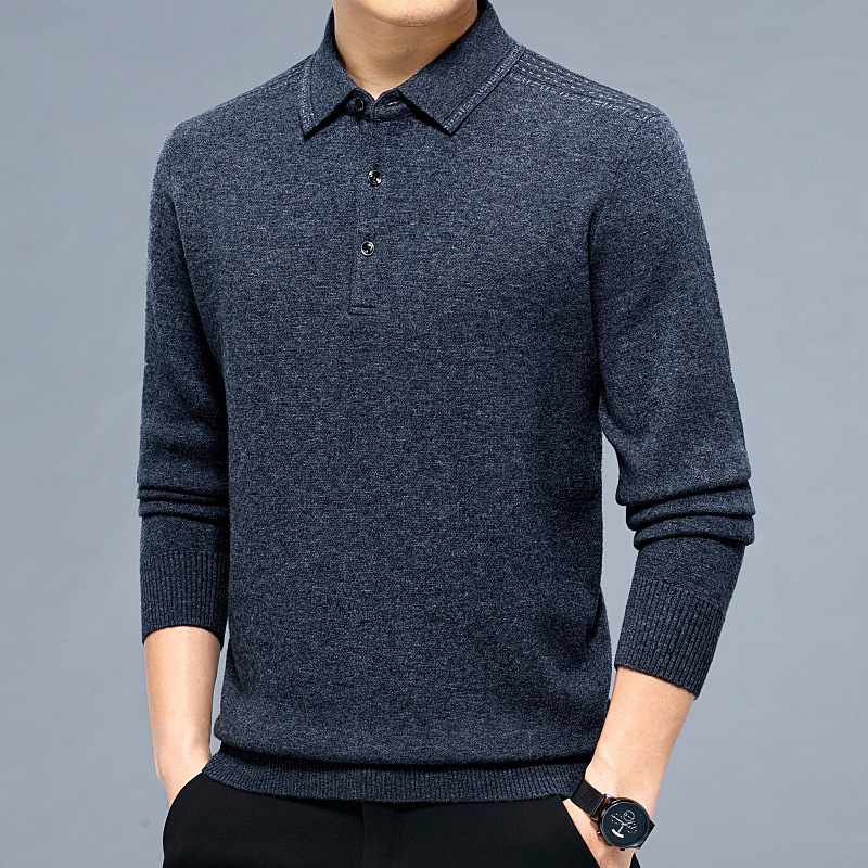 2025 Winter Thick Lapel Sweater Men's Long Sleeve Cashmere Bottoming Sweater for Young and Middle-Aged Dads Knitted Wool Sweater