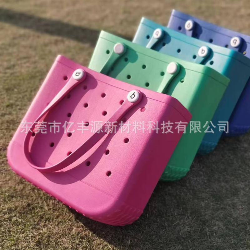 En stock EVA bolsa de playa moda al aire libre impresión agujero bolso de almacenamiento bolsa grande de las mujeres cesta Satchel