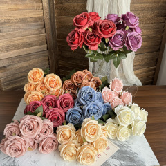 造花7頭カロラローズフェイクフラワーインテリア装飾品フェイクフラワー結婚式ウェディングホールシルクフラワー装飾ブーケ