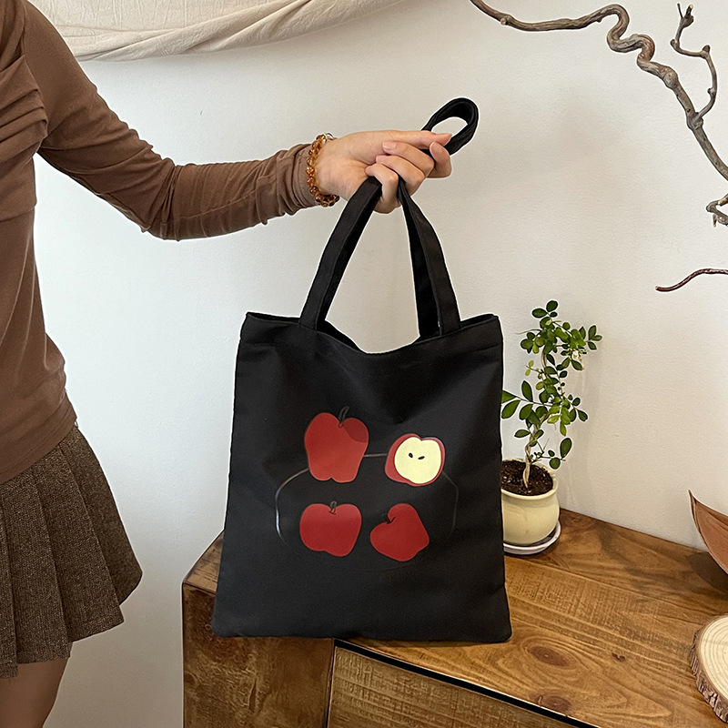 Apple Printed Tote Canvas Bag Women's 2025 Student Niche Designer Portable Crossbody Shoulder Eco Bag