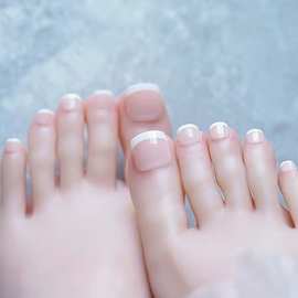夏季上新白色法式脚指甲全贴脚甲裸色美甲24片欧美法式美甲片T009