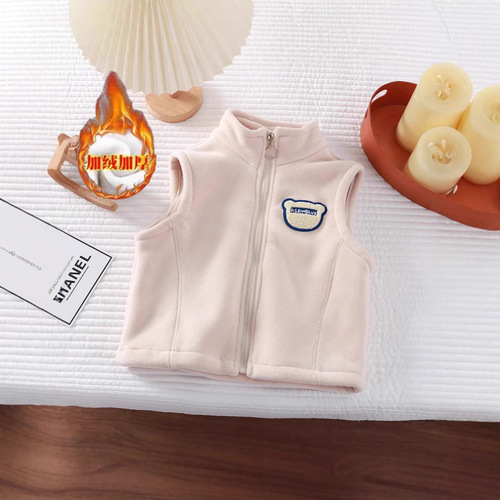 Children's vest for spring and autumn, Olympic particle fleece back, unisex, warm outerwear, lapel jacket, thick warm