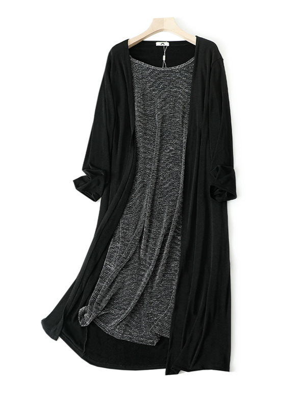 130-320 Plus Size Women's Cardigan Suspender Dress Two-Piece Set 2025 Autumn and Winter New Fat mm Super Elastic and Loose 130-320 Plus Size Women's Cardigan Suspender Dress Two-Piece Set 2025 Autumn and Winter New Fat mm Super Elastic and Loose