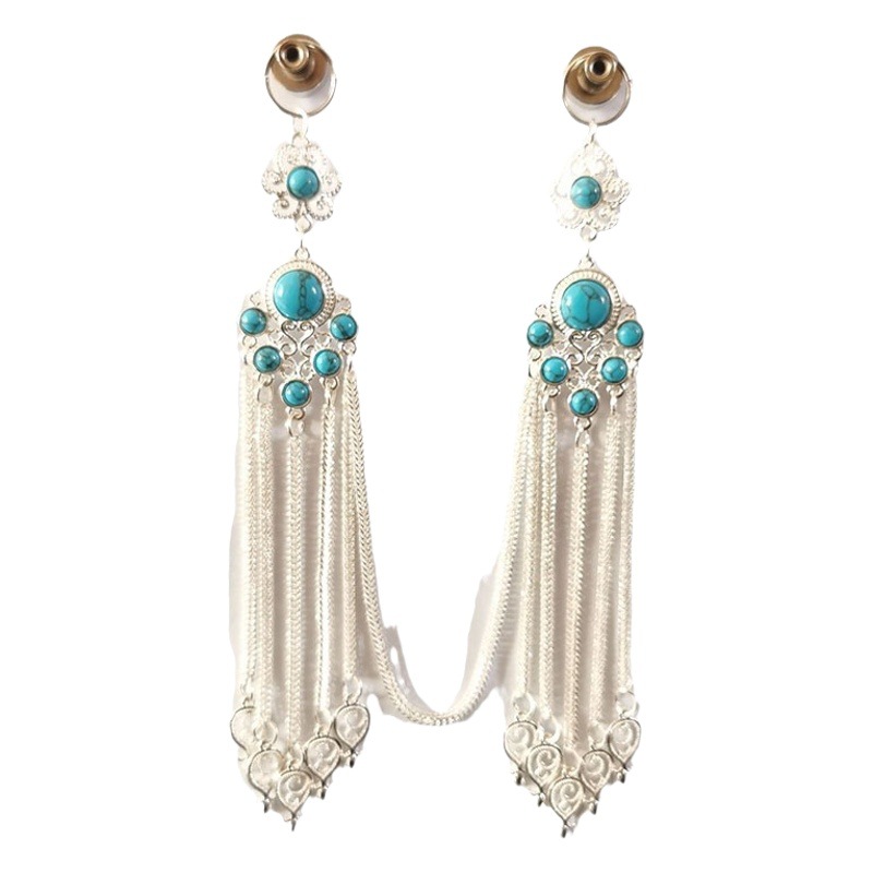 Mongolian element hair braid accessories turquoise headdress ethnic style dance performance hair tail accessories alloy hair chain FWS-01