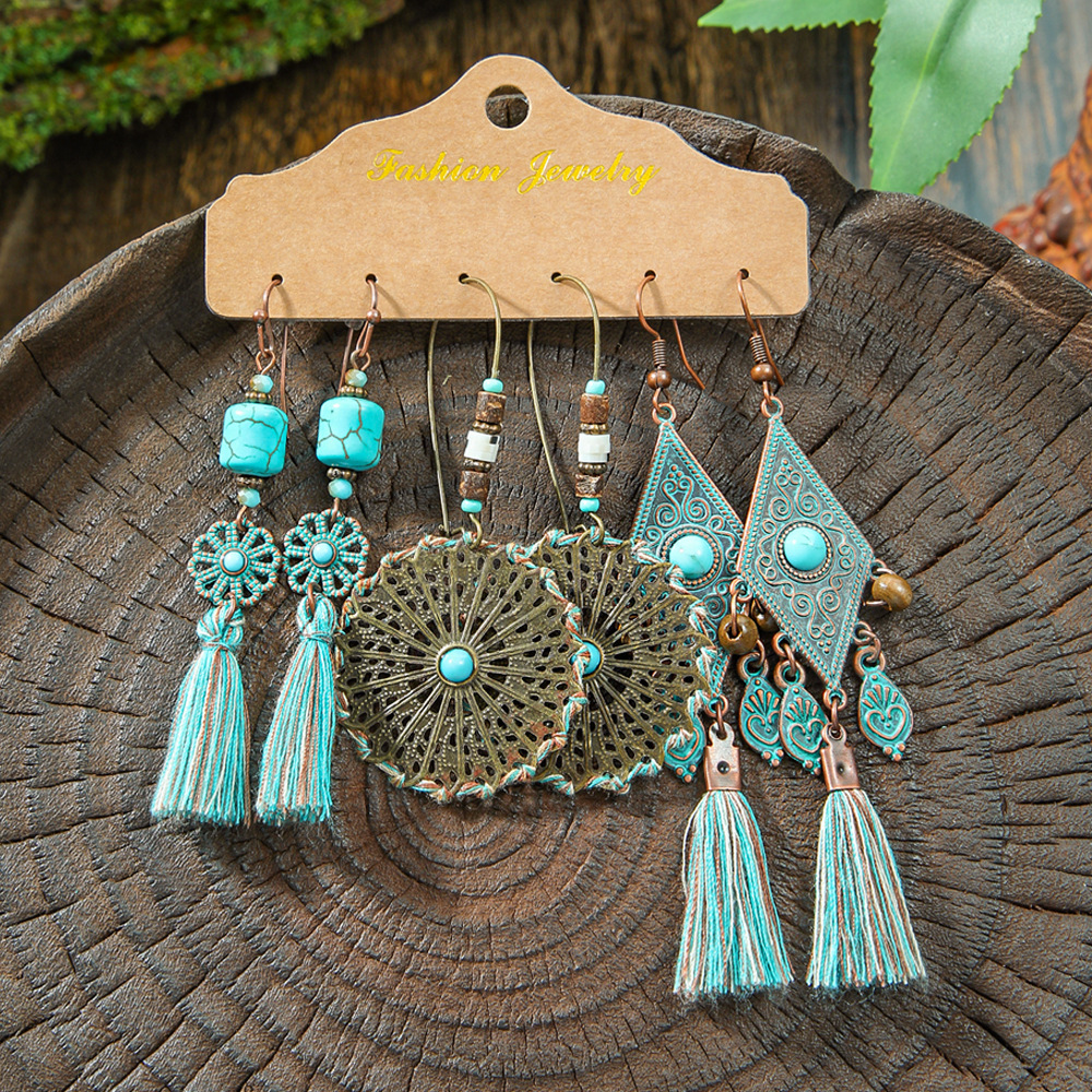 Factory direct earrings 3-piece cross-border European and American fashion jewelry combination set irregular earrings tassel earrings