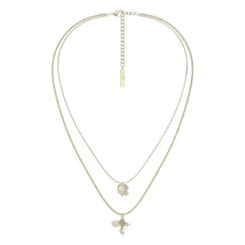 Three-Fold Jewelry Similar to the "Lace Shimmer" Love Heart Cross Necklace for Women, Double-Layer Clavicle Chain, Light Luxury Style for Women