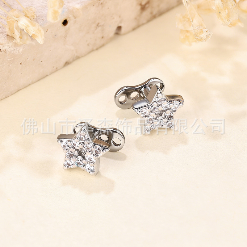 Silver pointed spike labret stud material detail