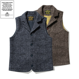 OKONKWO Vintage British-style Coarse Flower Wool Vest Thick Double-layer Multi-bag Western-style Collar Vest Ami Khaji