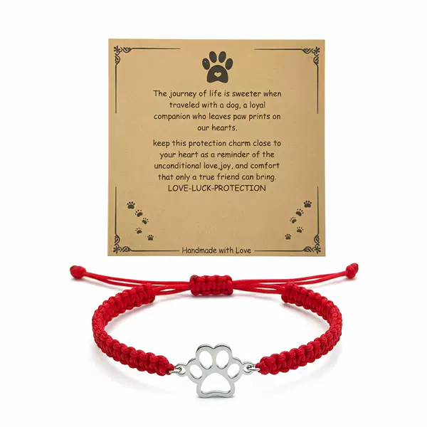Cross-Border European and American Hot-Selling Stainless Steel Dog Paw Pendant Hand-Woven Flat Knot Adjustable Bracelet Friendship Partner Bracelet