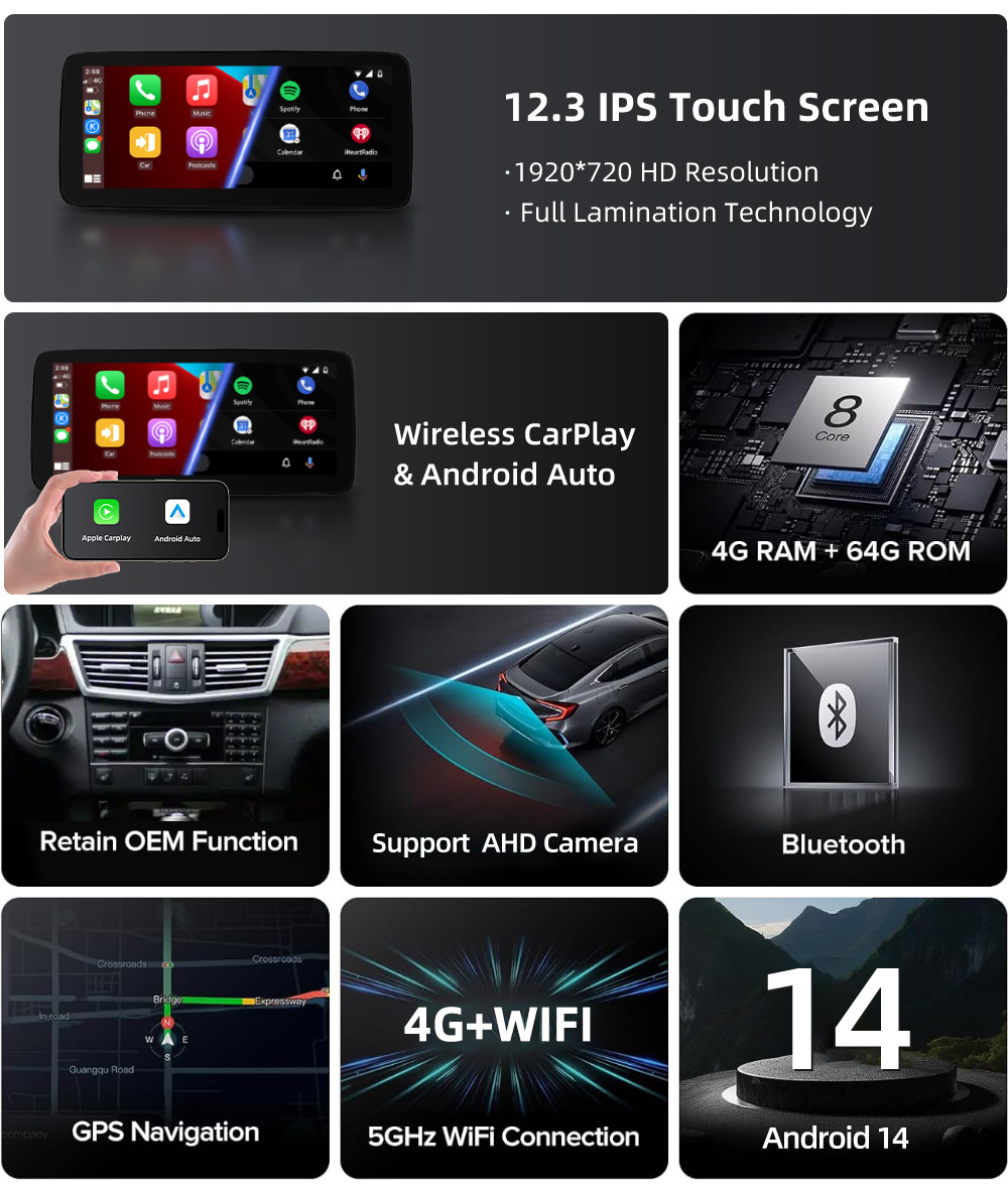 Car Bluetooth Carplay Is Suitable for Mercedes-Benz E-Class 4-Door Model W212 2010-2016 Navigation Center Console Large Screen