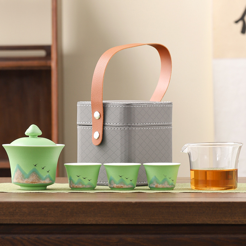 Creative Gift Set Quick Cup Travel Teacup Set with One Pot and Three Cups Portable Packaging Outdoor Office Business Gift