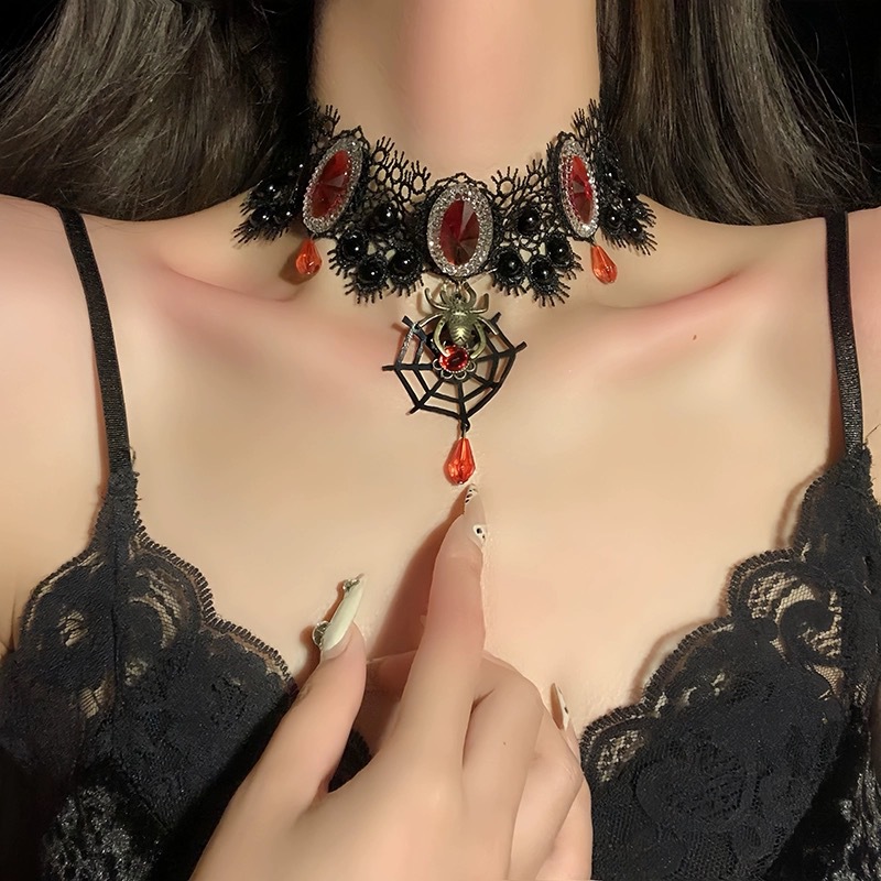 Collana di Halloween, ragnatela femminile, catena per clavicola, cinturino, girocollo, design di nicchia, cinturino per collo in rubino_voghion.com