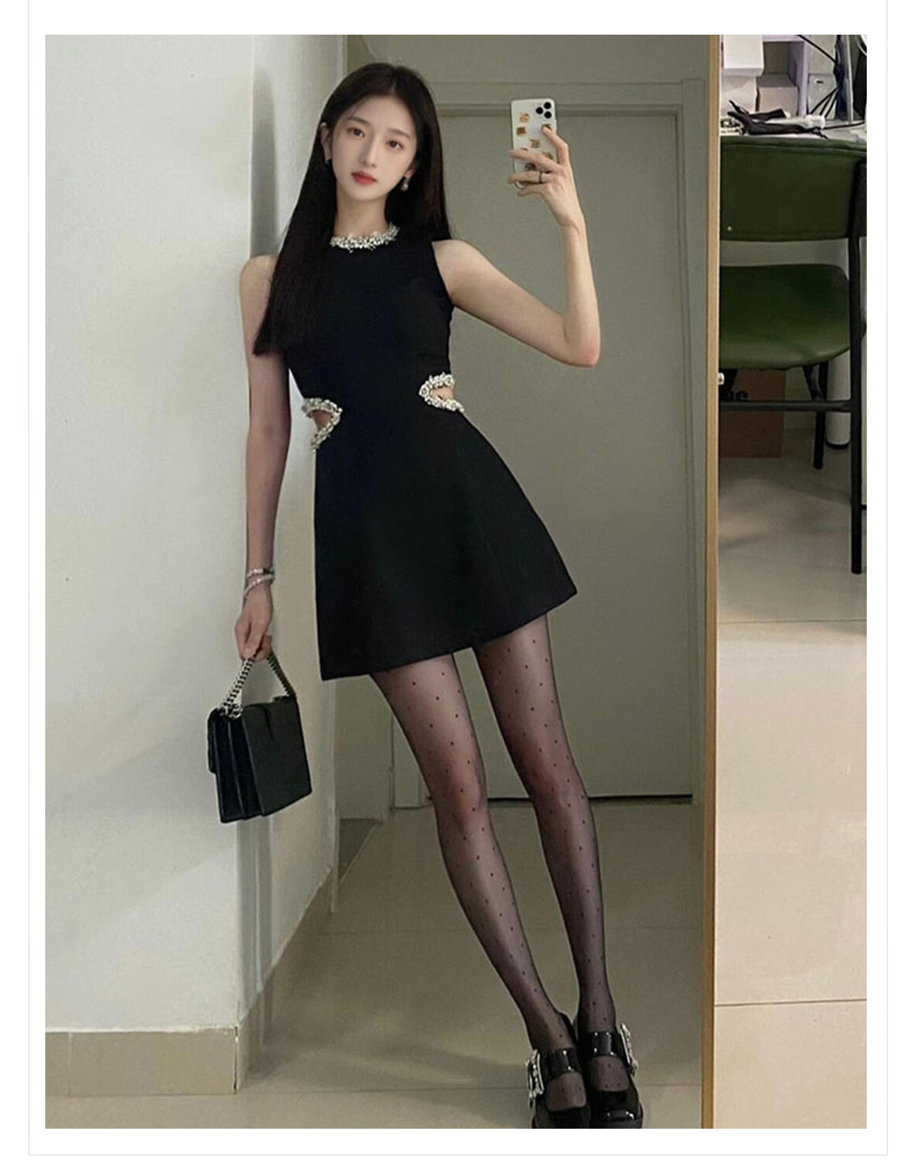 Váy đen chữ A không tay phong cách Hepburn mùa hè M6058 — Màu đen chi tiết 3