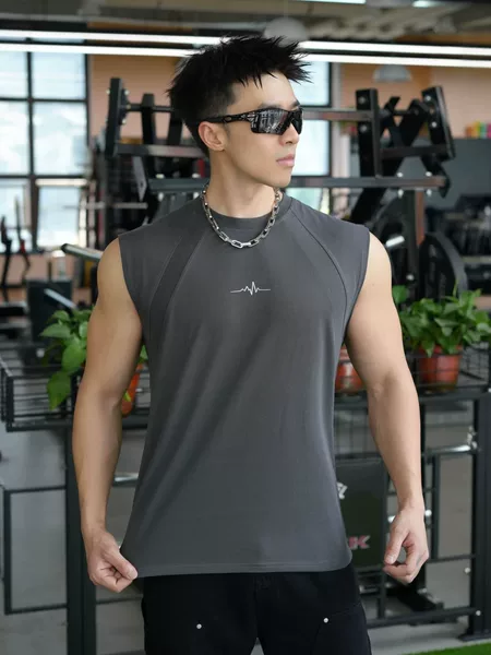 American New Men's Vest Outdoor Running Training Sports Fitness Solona Cotton Breathable Ironing Solid Color Top